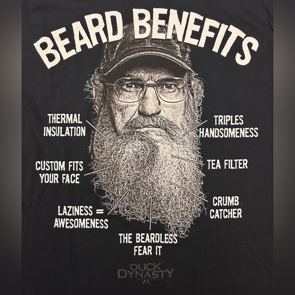 Duck Dynasty Beard Benefits Long Sleeve Graphic T-Shirt Black 100% Cotton Large - Picture 2 of 6